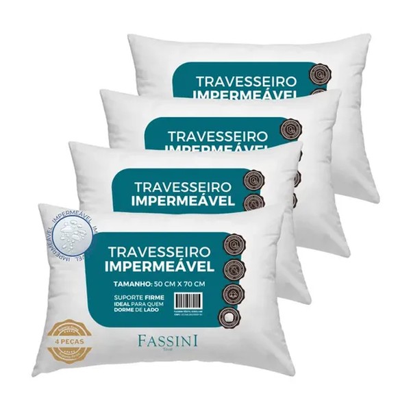 4 Travesseiros Antialérgico Impermeável 50x70 Super Macio