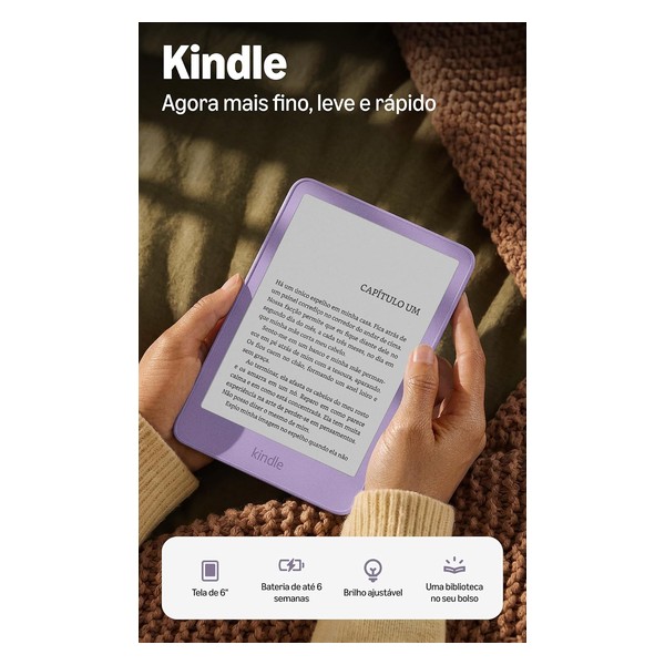 Amazon Kindle 16 GB (modelo mais recente), agora mais fino, mais leve e mais rápido, tela de 6", Cor Roxo ube