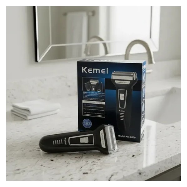 Aparador Barbeador Kemei KM-6558 Recarregável Sem Fio 3 em 1 Bivolt Preto