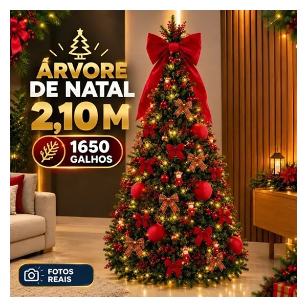 Árvore De Natal 2,10m Fácil Montagem 1675 Galhos Articulado