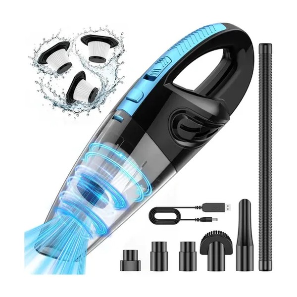 Aspirador de Pó Portátil Sem Fio, Motor Potente 240W, 60000RPM e Sucção 12000Pa, Bateria Recarregável 6000mAh, Aspirador de Mão com 3 Bicos, 3 Filtros Laváveis, 25min Autonomia para Carro Casa Escritó