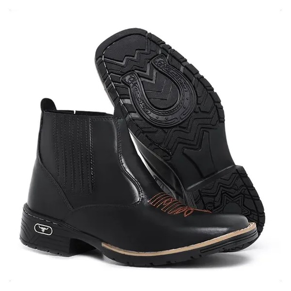 Bota Texana Botina Country Com Bico Quadrado Clássica Cowboy