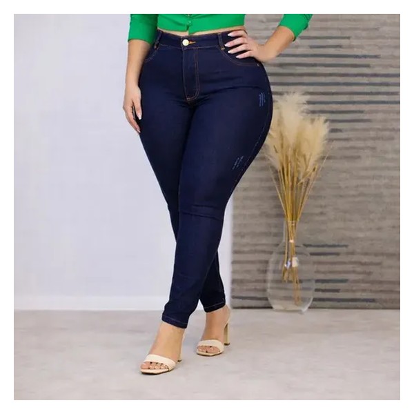 Calça Jeans Plus Size Cintura Alta Elastano Lycra Modeladora