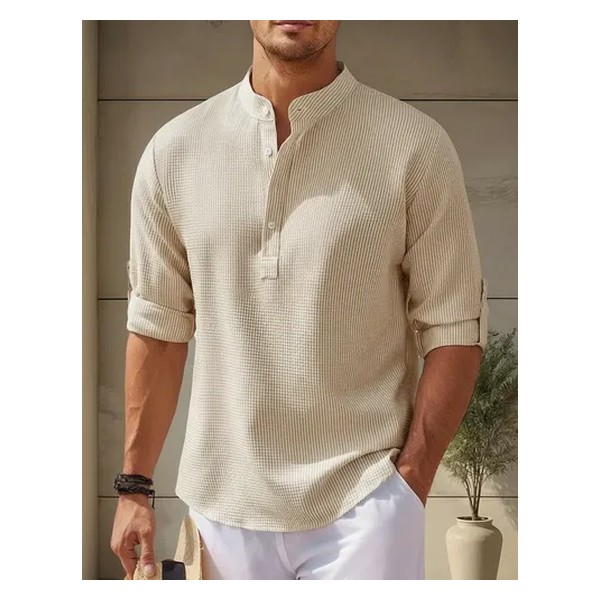 Camisa Casual Masculina Gola Padre De Manga Comprida Solta