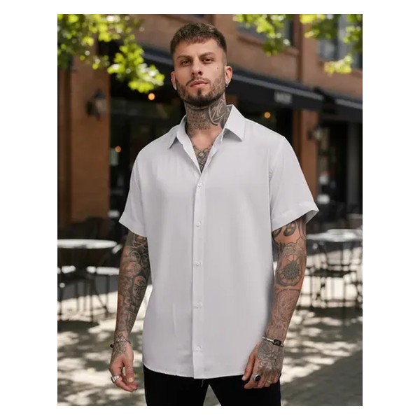 Camisa De Botão Masculina Manga Curta Social Verão Slim