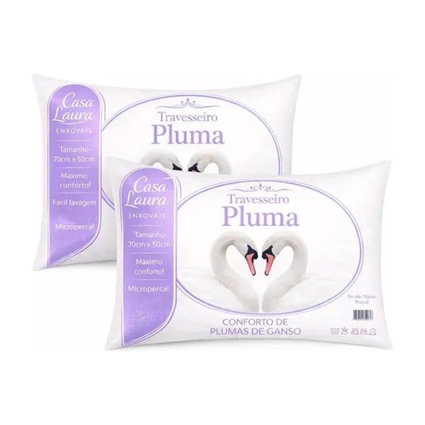 Kit 02 Travesseiro Antialérgico Pluma De Ganso 70cm X 50cm Cor Branco