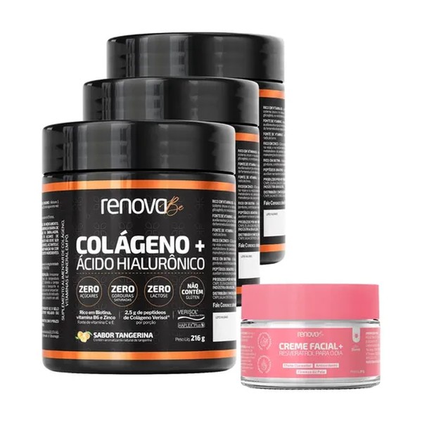 Kit 3x Colágeno Verisol Ácido Hialurônico Biotina Renova Be