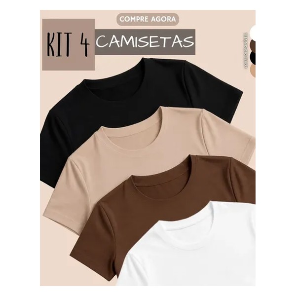 Kit 4 Blusas Feminina Suplex Estilosa T Shirt Básica Casual