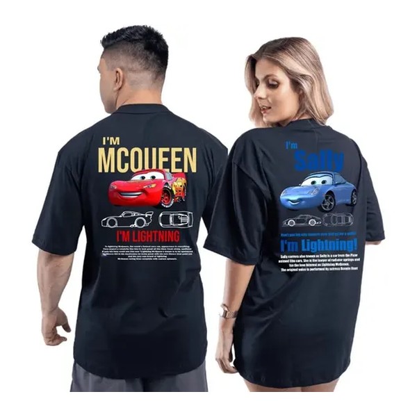 Kit Camiseta Casal Carros Mcqueen + Sally 100% Algodão
