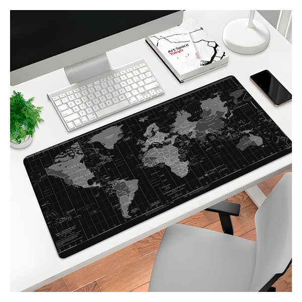 Mousepad Gamer P/ Desktop Estampa Mapa Mundi 70X35CM Preto