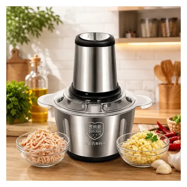Multiprocessador Elétrico De Alimentos Em Inox 2l Triturador De Alho Tempero Processador De Carne E Legumes Multifuncional Portátil 110v