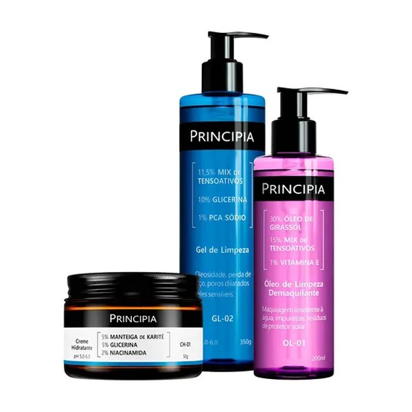 Principia Kit Limpeza E Hidratação Ch-01 + Ol-01 + Gl-02 Todo Tipo De Pele Dia/noite