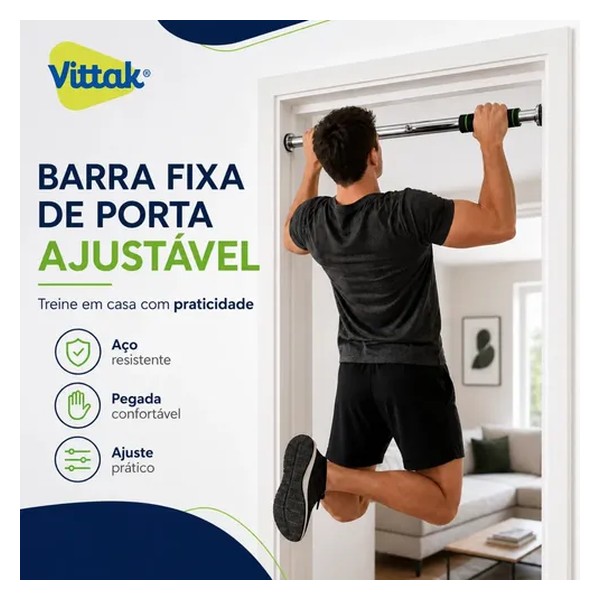 Vittak Barra Fixa para Porta Ajustável de Aço Prateado